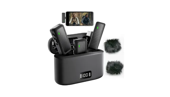 Wireless Lavalier Microphone with Noise Cancellation,Wireless Microphone for Iphone /Android with Charging Case,Clip on Microphone for Video Recording,Game Live Streaming, Interviews (USB Type-C)