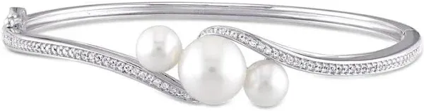 Amour Sterling Silver Cultured Freshwater Pearl and White Sapphire Bangle