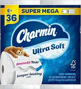 Charmin Ultra Soft Toilet Paper 6 Mega XL Rolls, 336 Sheets Per Roll (Packaging May Vary)