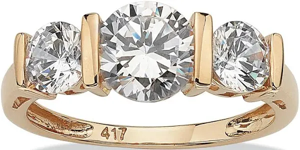 PalmBeach Jewelry 10K Gold Cubic Zirconia 3-Stone Bridal Engagement Ring