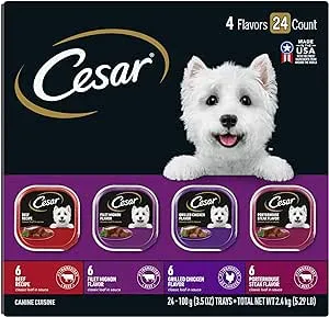CESAR Adult Wet Dog Food Classic Loaf in Sauce Beef Recipe, Filet Mignon, Grilled Chicken and Porterhouse Steak Variety Pack, 3.5 oz. Easy Peel Trays (Pack of 24) $17.66