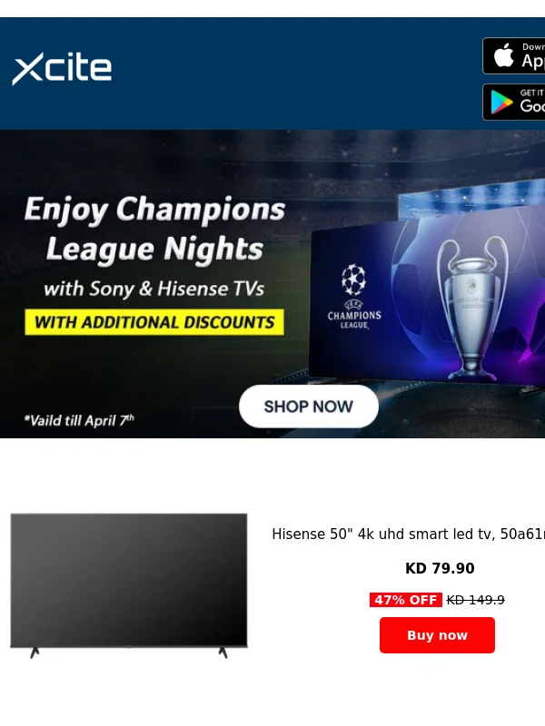 Xcite - ? Extra 5% Discount On Big Screen TVs ?