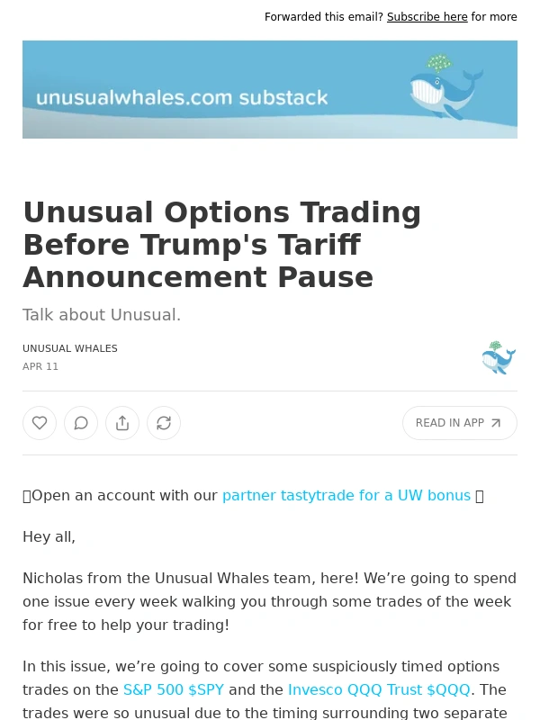 Unusual Whales - Unusual Options Trading Before Trump's Tariff Announcement Pause