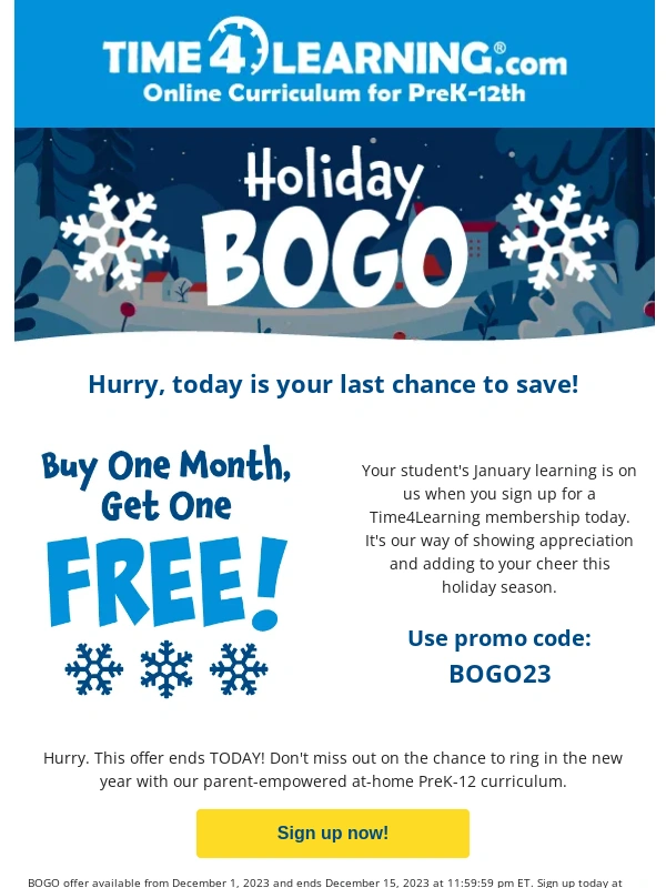 Time4Learning - Today is your last chance to get a month of free learning!