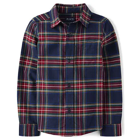 The Children's Place Boys' Long Sleeve Poplin Button Down Shirt (Tidal Plaid) $7.99 + Free Shipping w/ Prime or on $35+