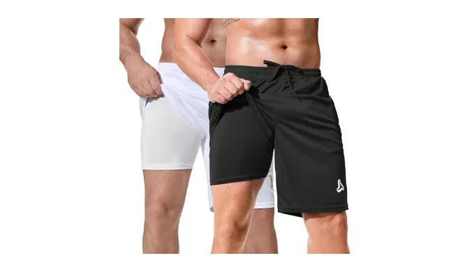 SILKWORLD Mens Athletic Mesh Shorts – 10″ Basketball Sports Running Shorts with Zipper Pockets, 2pcs/Black+White, XX-Large