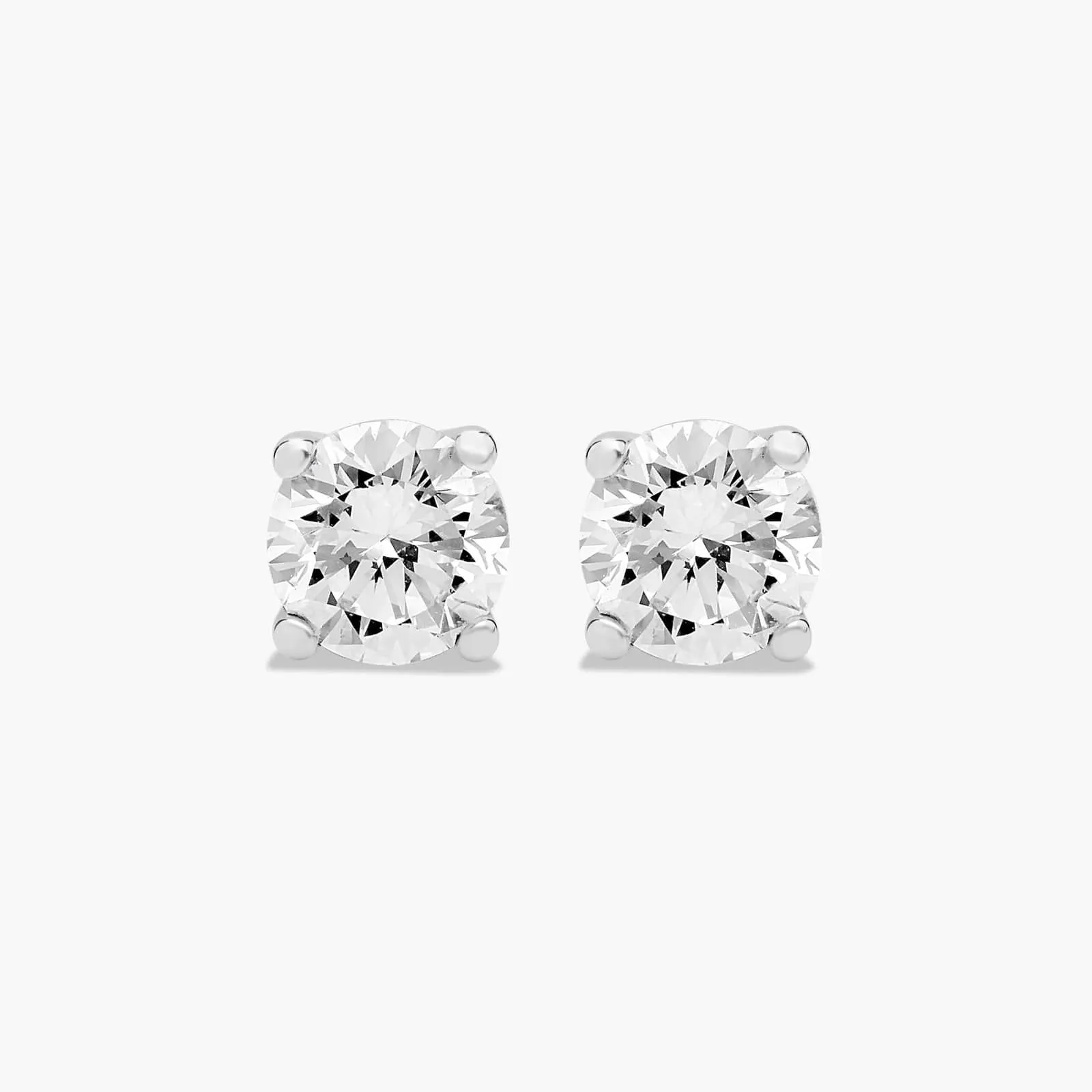 14K White Gold Four Prong Round Brilliant Diamond Stud Earrings