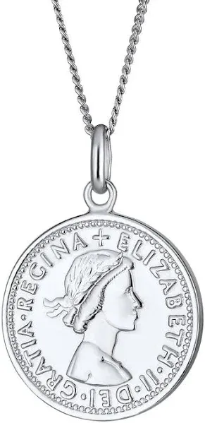 Bling Jewelry Women's Sterling Silver Queen Elizabeth Coin Disc Pendant Necklace