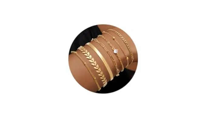 LeafNuo Gold Bracelets for Women trendy,Dainty14K Real Gold Plated Bracelets Set for Women,Thin and Stackable Bracelet Pack,Non Tarnish Link Chain Bracelets,Waterproof Jewelry Gifts for Women