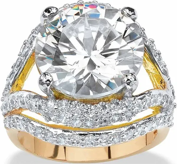 PalmBeach Jewelry 14K Gold-Plated Round Cubic Zirconia Engagement Ring