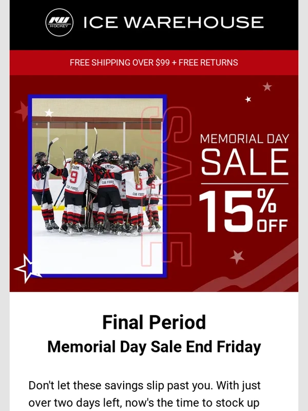 Ice Warehouse - Time's Running Out on our 15% Off Memorial Day Sale