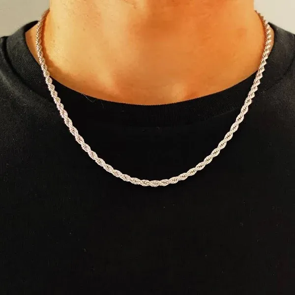 Unisex Silver Rope Chain Necklace for Men
