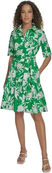 Calvin Klein Women's Floral Cotton Tie-Waist Button-Front Dress