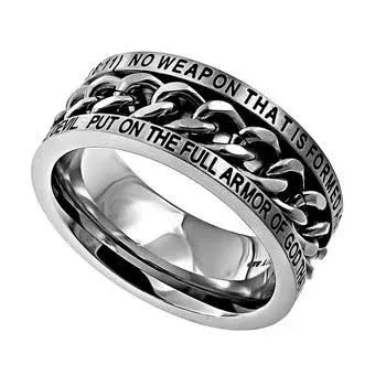 Atrio Hill Men's Christian Brushed Stainless Steel Spinning Chain Ring