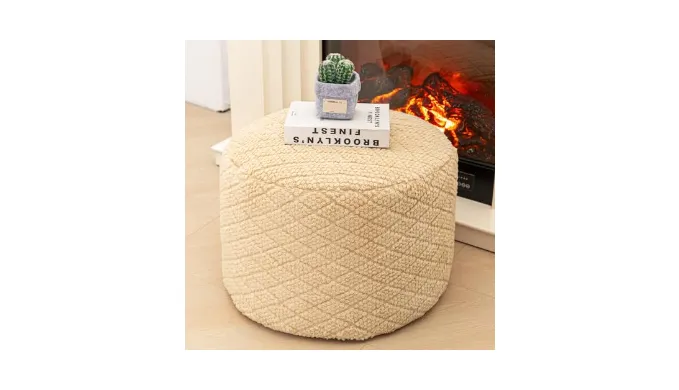 Round Pouf Ottoman Boho Poof Home Decor Floor Pouffe Ottoman Foot Rest for Couch Sofa Bean Bag Chairs Living Room Bedroom 20 x 20 x 14 Inches Natural Dot Pouf with Filler