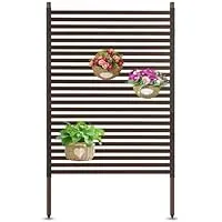 Lalahoni Privacy Fence Screen for Outside, 3W x 4H Feet Modern Patio Metal Privacy Screen Fence Panels, Outdoor PE-Coated Steel Slatted No-Dig Kit (Dark Brown)