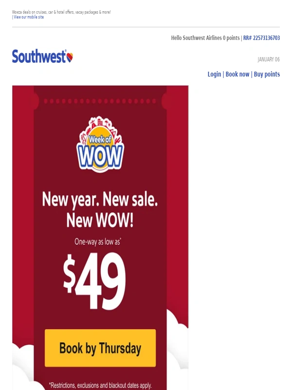 Southwest - $49 sale! Happy New WOW!