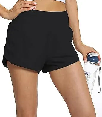 Rrosseyz Running Shorts for Women with Liner-Trendy High Waist Athletic Workout Shorts for Gym Sports(Black, L)
