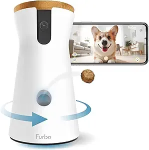 Furbo 360° Dog Camera: Home Security Camera with Barking Alerts, Rotating Pet Treat Dispenser with Phone App, Smart Home Indoor Puppy Cam with 2-Way Speaker and Night Vision (No Subscription Required)