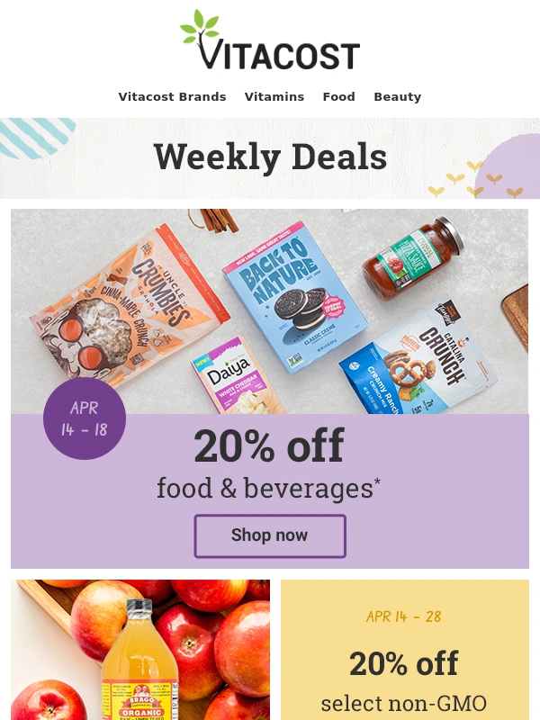 Vitacost - 20% off Food + More Weekly Deals