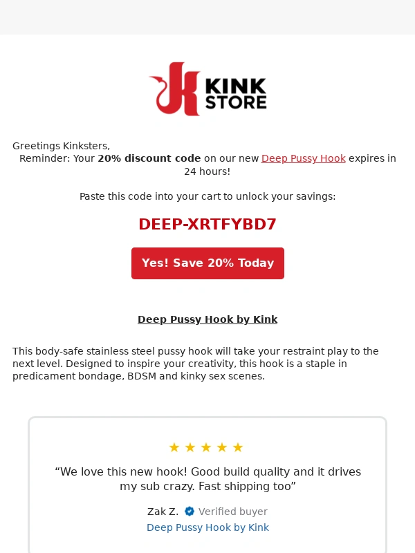 Kink - Deep Hook Discount Expires in 24 Hours