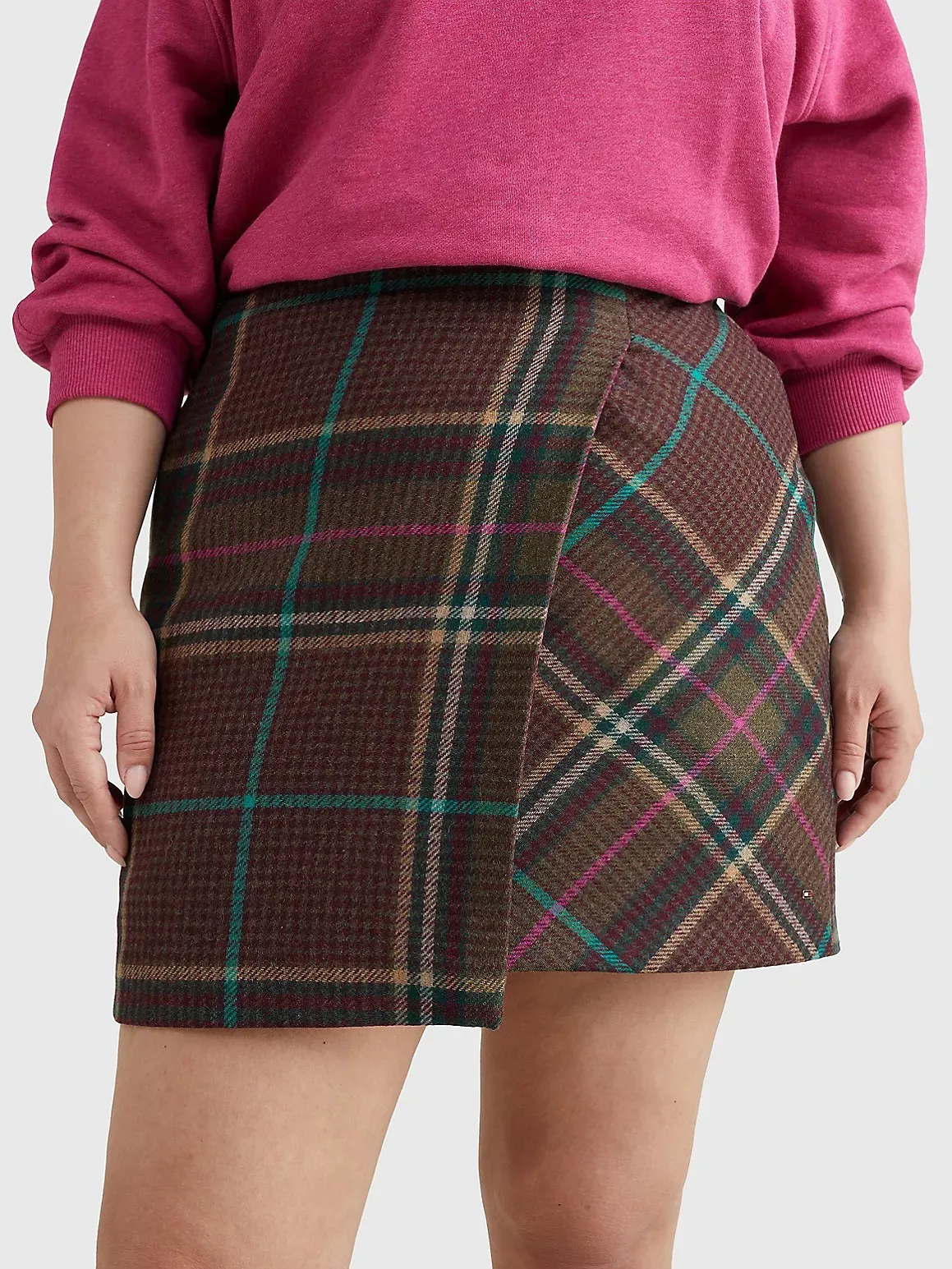 Tommy Hilfiger Women's Curve Check Wrap Mini Skirt - Green - 18
