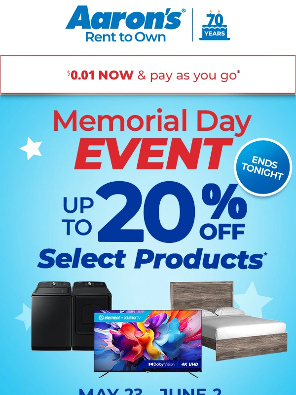 aaron's - ? ENDS TONIGHT: Up to 20% off select products ?