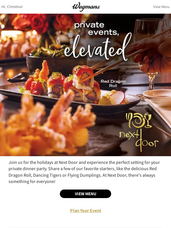 Wegmans - Holiday Private Dining at Next Door!