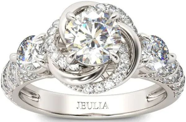 Jeulia Women's Sterling Silver Moissanite Vintage Floral Halo Engagement Ring