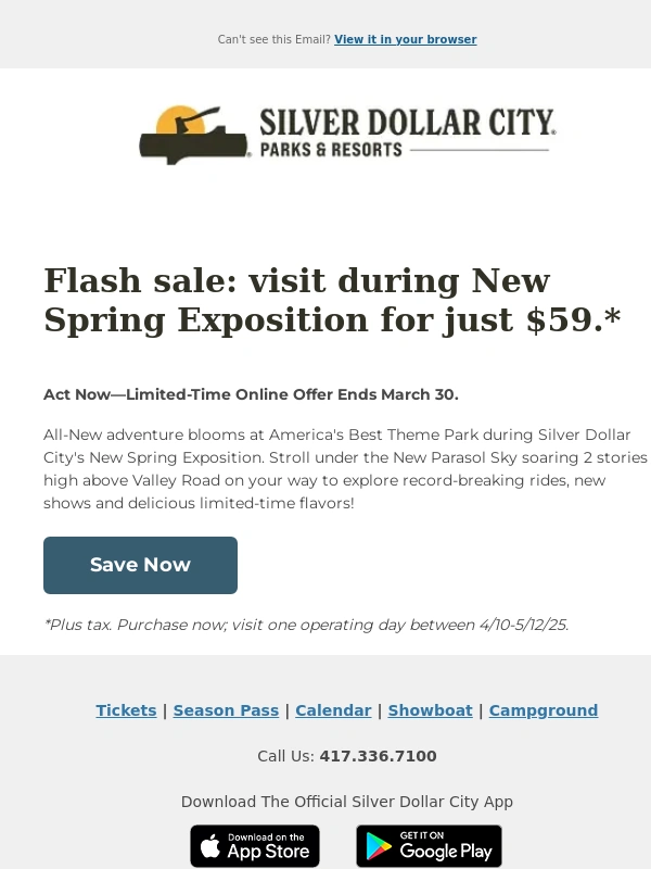 Silver Dollar City - ?Spring Flash Sale: Save Up To $33 Per Ticket!