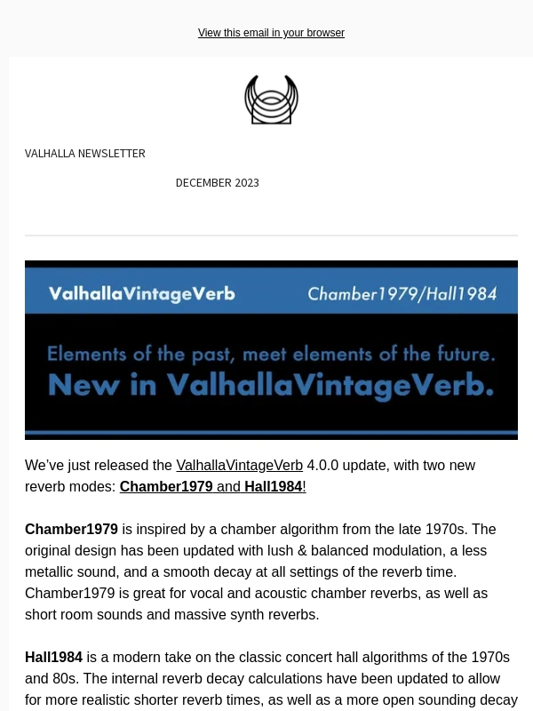 Valhalla DSP - VintageVerb Updated to version 4.0.0. Two new reverb modes!