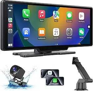 Wireless Carplay Screen for Car Stereo, 10.26″ HD Touch Screen with Android Auto& Carpaly, 1080p Backup Camera, Car Audio Receiver with Voice Control, Mirror Link, Bluetooth, Navigation