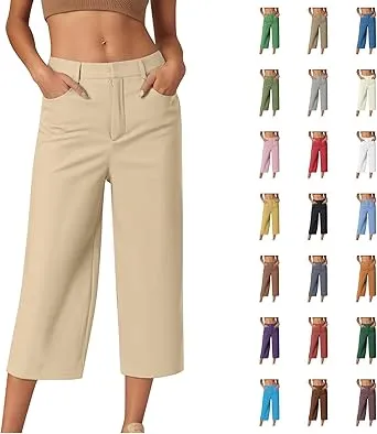 NaRHbrg Capri Pants for Women High Waisted Wide Leg Palazzo Trousers Solid Causal Dressy Pants Loose Lounge Pant with Pockets Comfy 2025