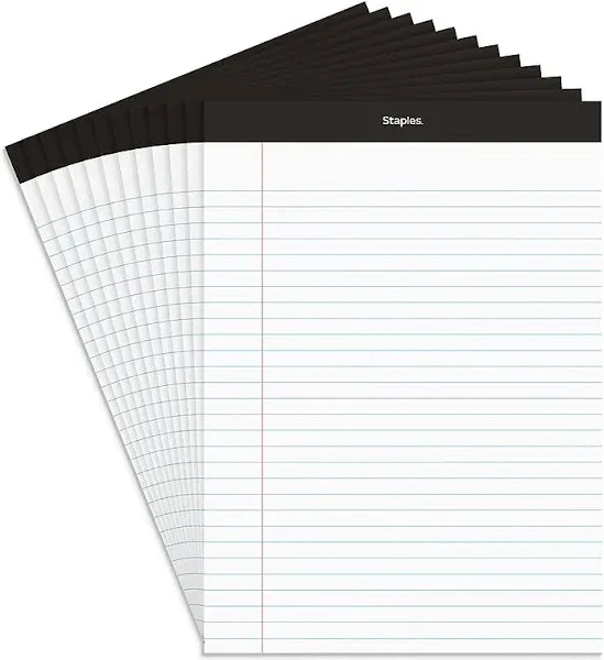 Staples 8.5" x 11" 50 Sheets Wide Ruled White Notepad