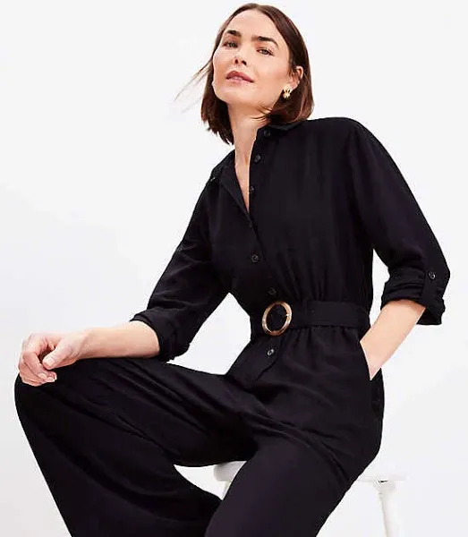 Loft Women's Button Tab Belted Jumpsuit