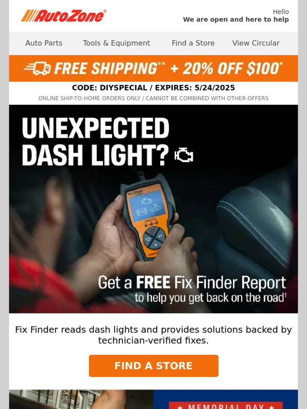 AutoZone - Don't let a dash light ruin the long weekend