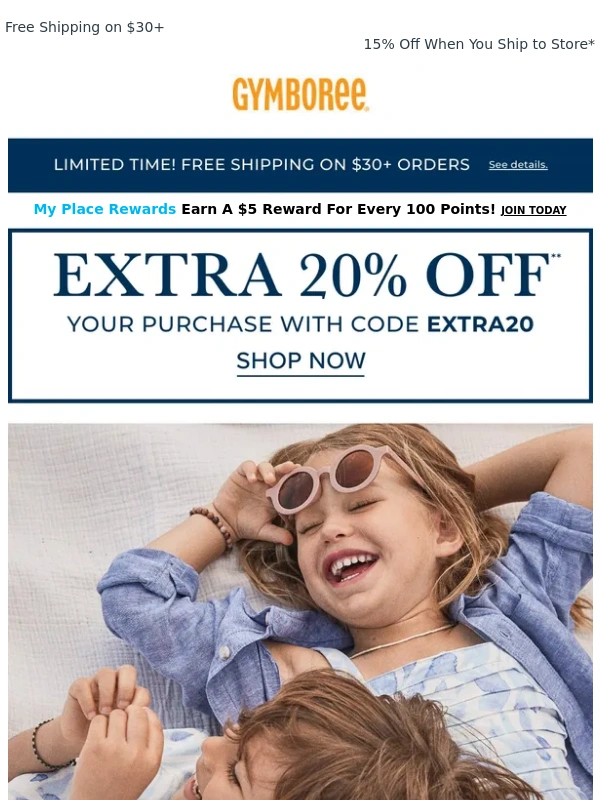 Gymboree - Little summer styles 50%-60% Off ? with Code EXTRA20