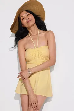 Lands End Ruched Multi-Way Mini Swim Dress