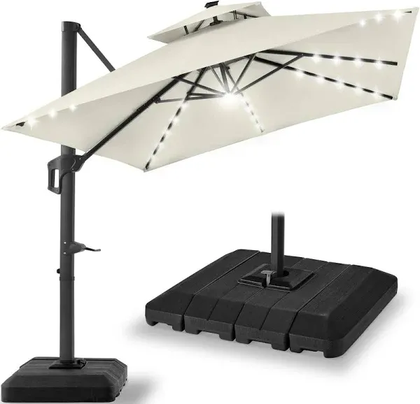Best Choice Products 10x10ft 2-Tier Square Outdoor Solar LED Cantilever Patio Umbrella with Base