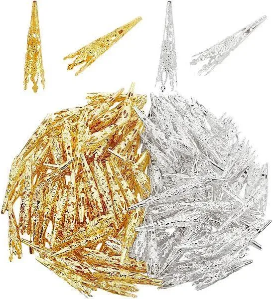 PandaHall Elite 200 Pcs 2 Colors Long Flower Bead Caps