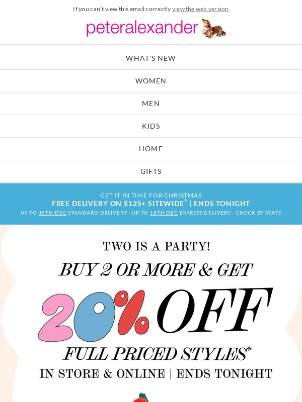 Peter Alexander - Two is a party! Buy 2+,Save 20% Must End Tonight