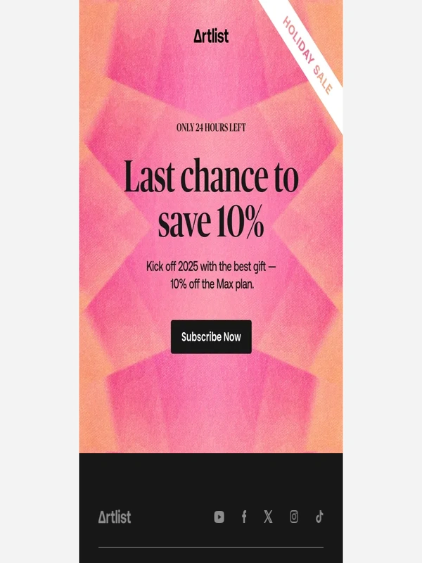 Artlist - Last chance! 24 hours left to save with the Holiday Sale