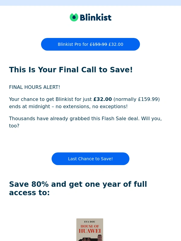 Blinkist - ? THIS IS IT: 80% Flash Sale Deal Gone in Hours!