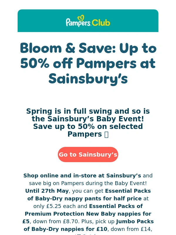 Pampers - Up to 50% off at Sainsbury’s!