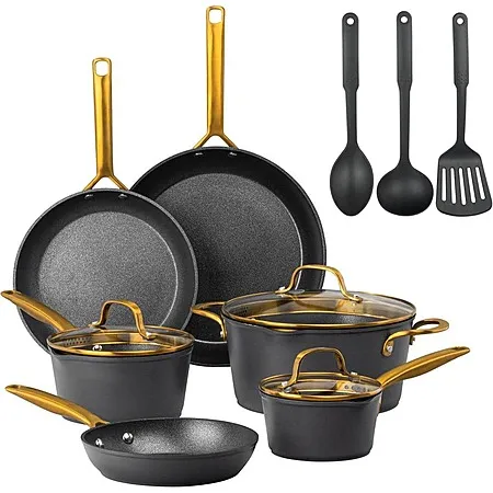 GRANITESTONE14-Pieces Hard Anodized Aluminum Armor Max Gold Heavy Duty 4-Layer Ultra Release Nonstick Cookware Set $106.99 at Home Depot