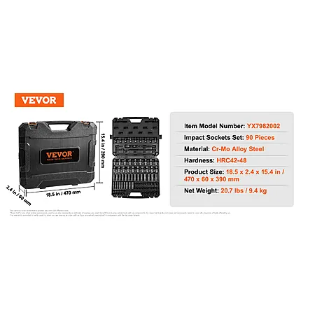 VEVOR 90Pc 3/8" Drive Impact Socket Set (SAE 1/4"-3/4" & Metric 6-19mm & More) $76 + Free S/H