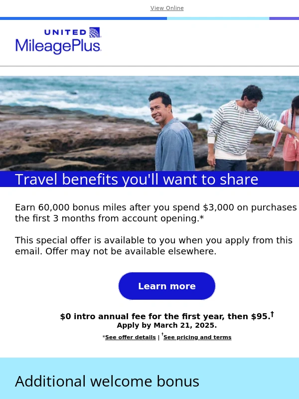 United Airlines - These travel benefits come with a 60K bonus mile offer