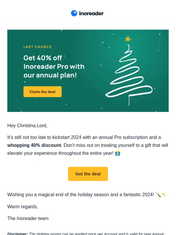 Inoreader - Last chance: Start the new year with Pro features at 40% off! ?