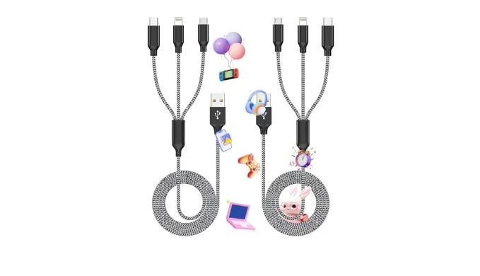 Multi Charging Cable,(2Pack 4FT) USB Cable Multi Charging Cord 3 in 1 Charging Cable Nylon Braided Universal Charger Phone Charger Cord with Type-C,Micro USB,IP Port for iPhone16/15 Series/Phone&Pad
