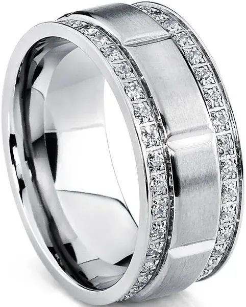 Men's Metal Masters Titanium Wedding Band Ring with Double Row Cubic Zirconia